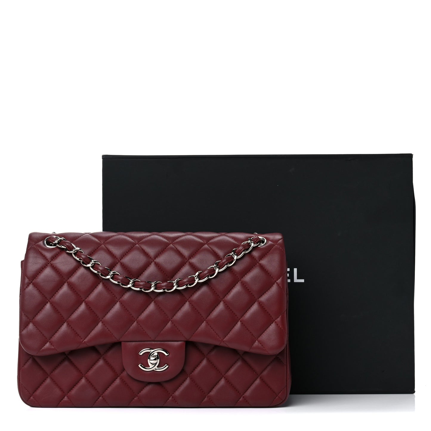 Lambskin Quilted Jumbo Double Flap Burgundy