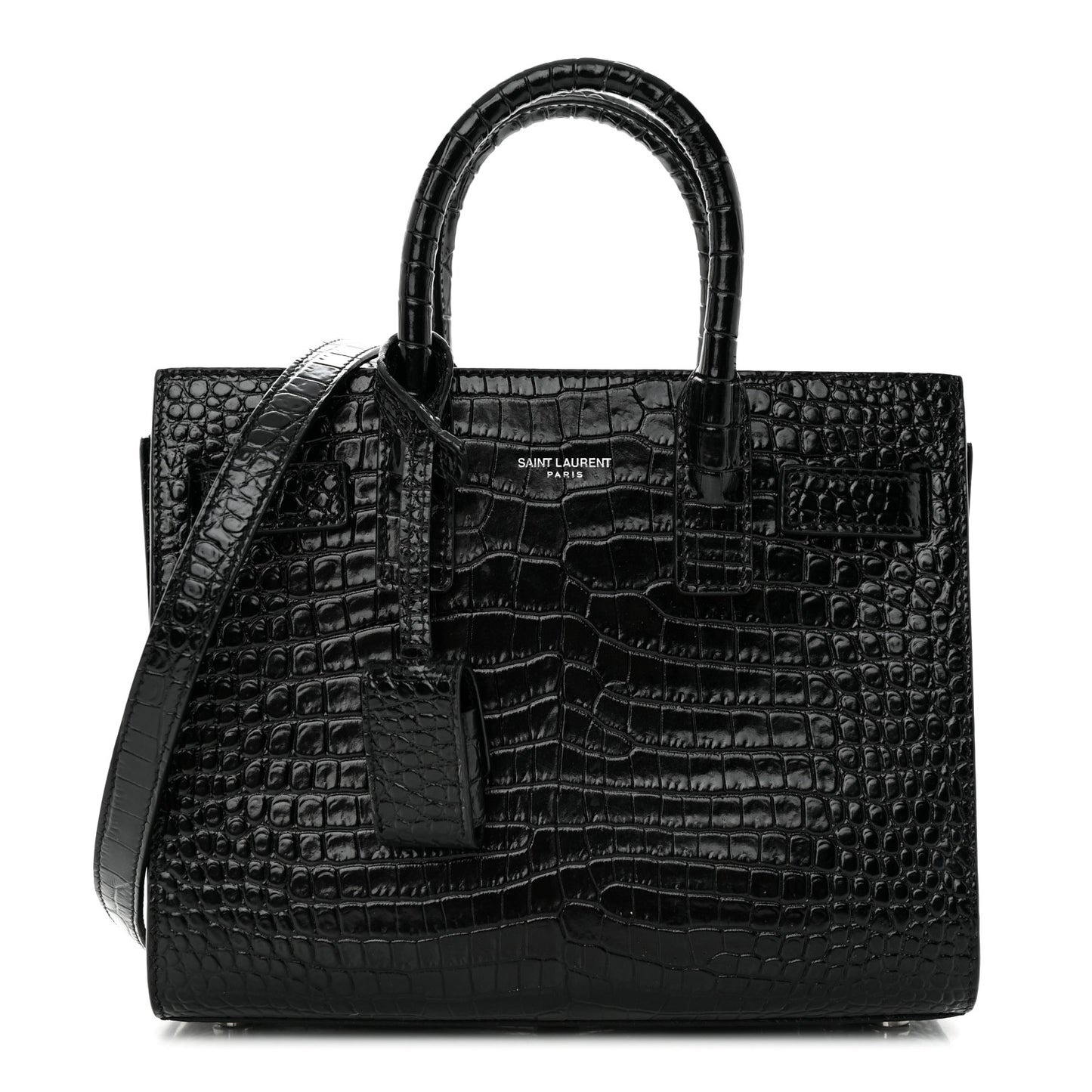 Calfskin Crocodile Embossed Nano Sac De Jour Black