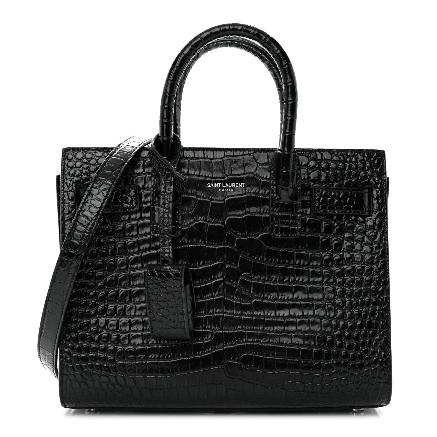 Saint Laurent Calfskin Crocodile Embossed Nano Sac De Jour Black 1 of 14