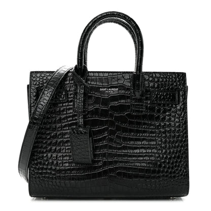 Saint Laurent Calfskin Crocodile Embossed Nano Sac De Jour Black 1 of 14