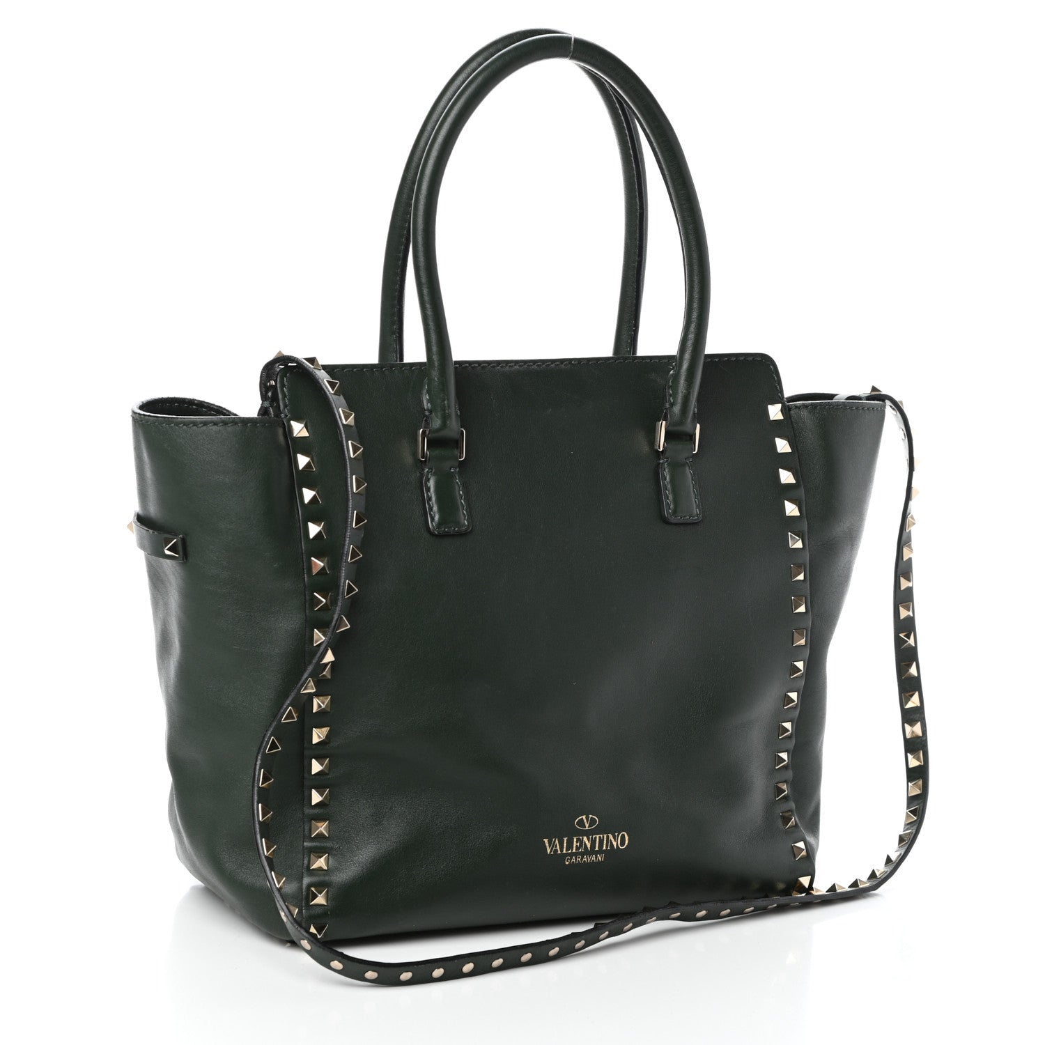 Valentino Garavani Vitello Rockstud Double Handle Tote Green 3 of 9
