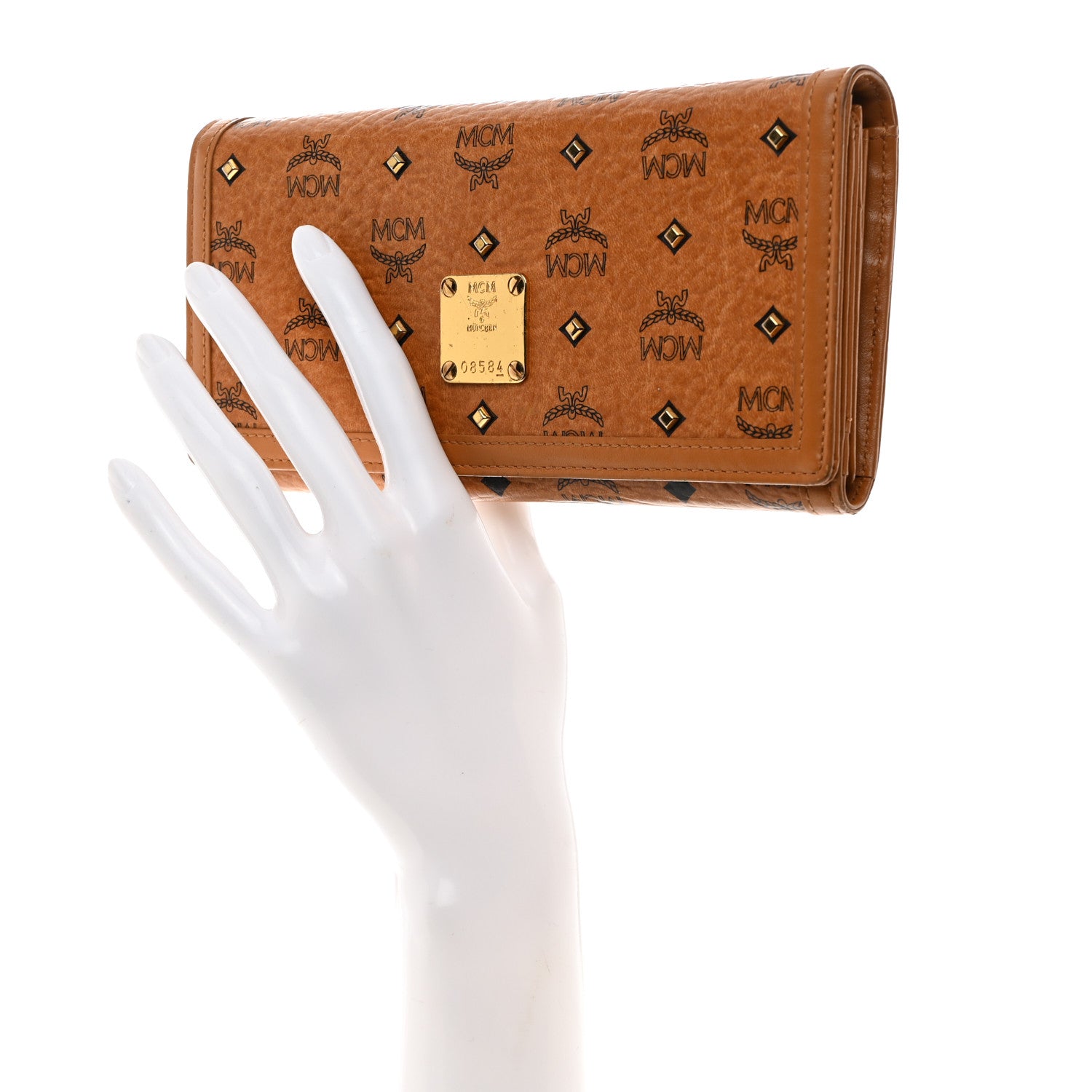 MCM Visetos Studded Continental Flap Wallet Cognac 2 of 7