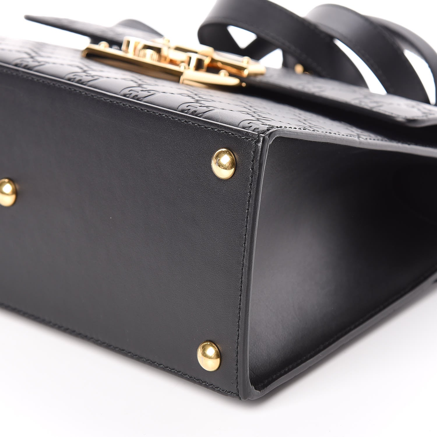 Gucci Guccissima Signature Small Padlock Top Handle Bag Black 7 of 9