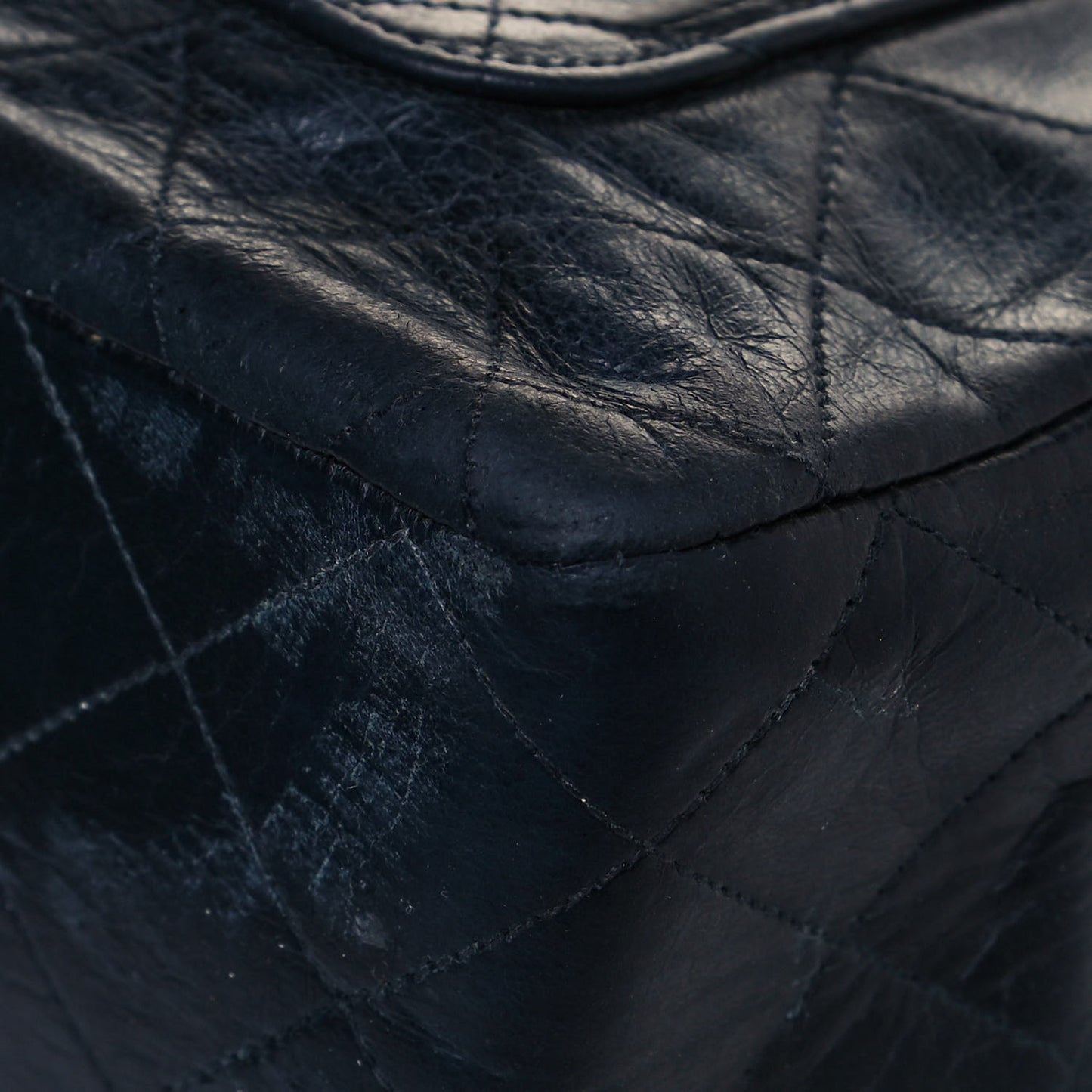 Lambskin Quilted Medium Single Flap Navy Blue
