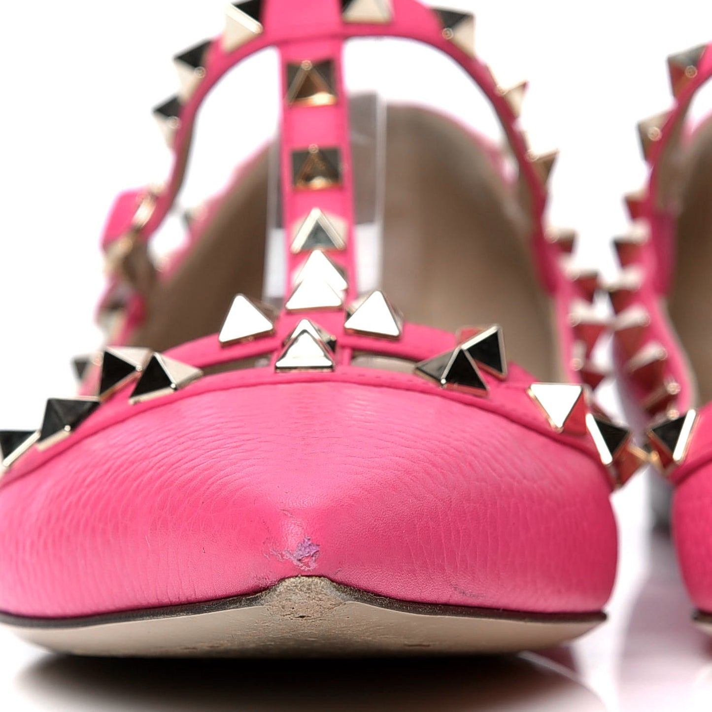 Pebbled Calfskin Rockstud Cage Ballerina Flats 40 Peony