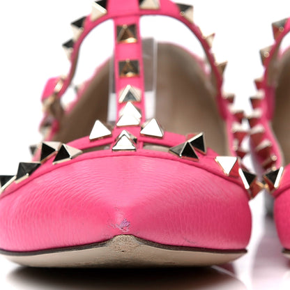 Valentino Garavani Pebbled Calfskin Rockstud Cage Ballerina Flats 40 Peony 5 of 7