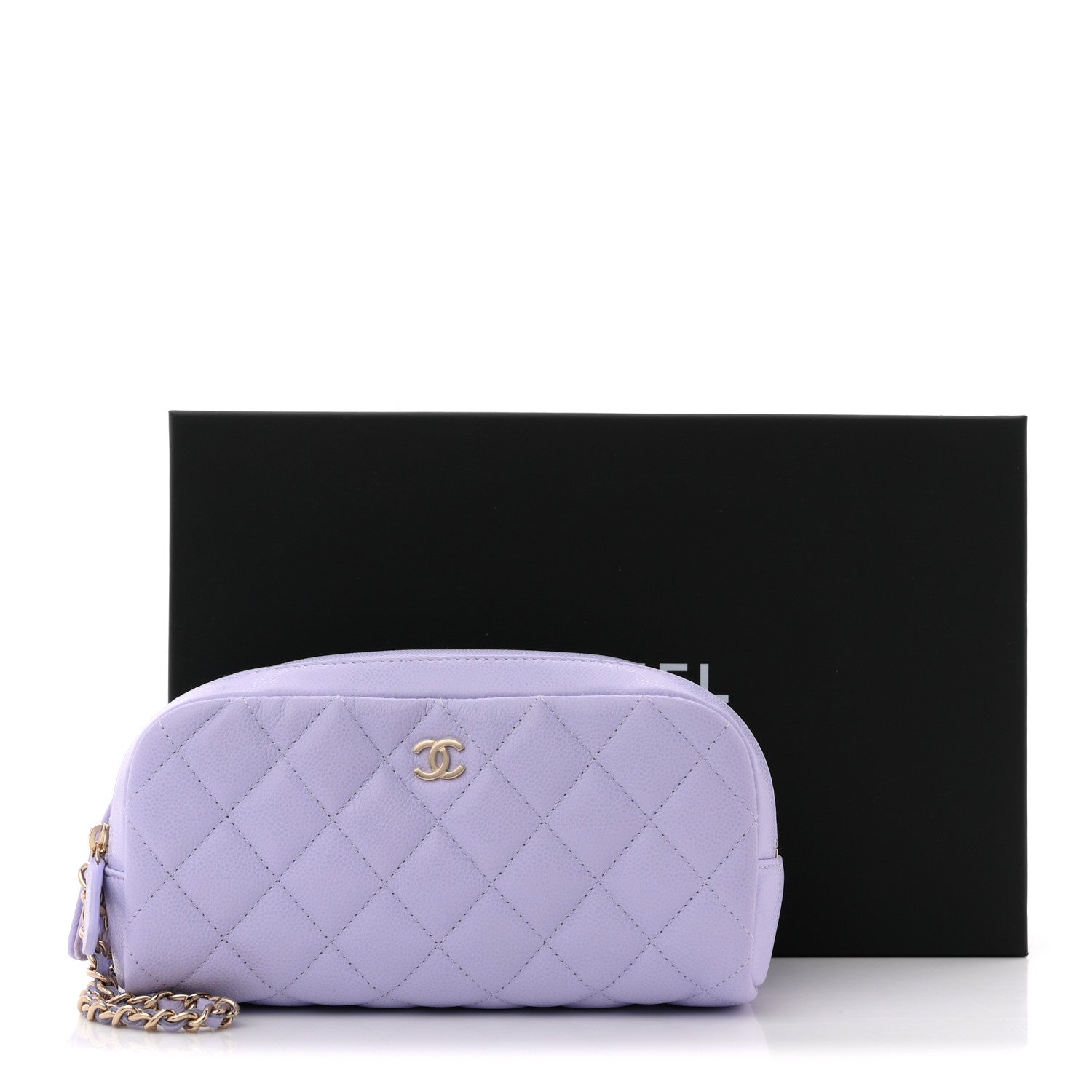 Chanel Caviar Quilted Toiletry Case With Chain Light Purple 8 of 8