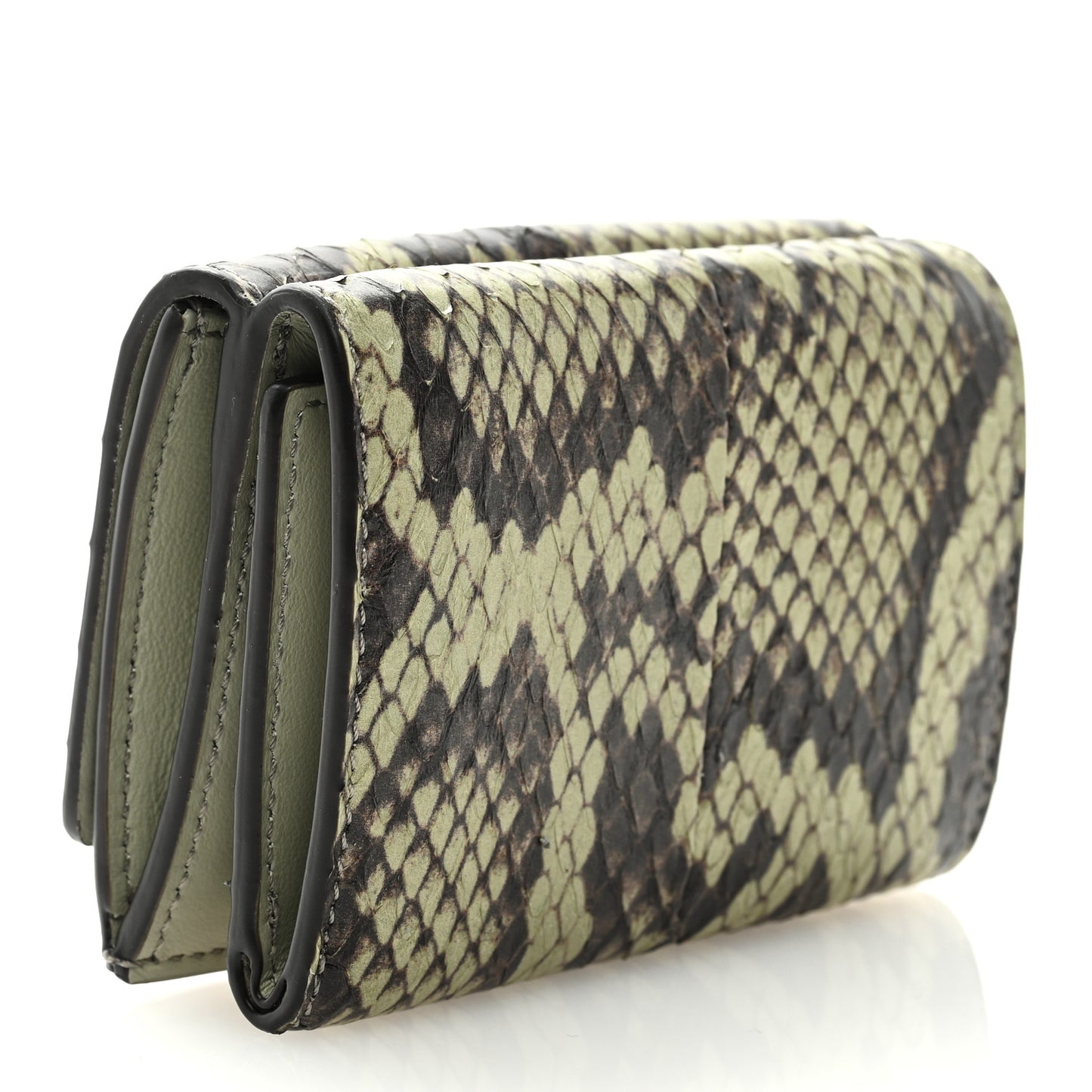Elaphe Vitello Grace Python Print Micro Trifold Wallet Green Tea