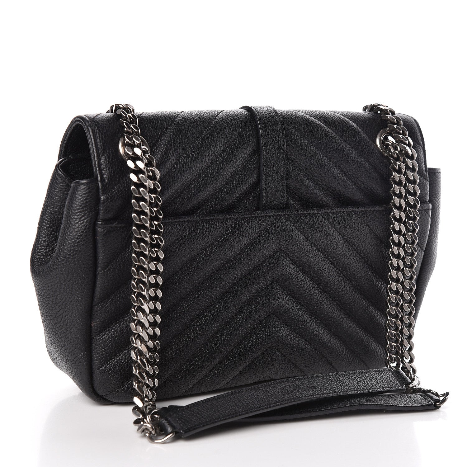Saint Laurent Grained Calfskin Matelasse Chevron Medium Monogram Chain Bag Black 3 of 10