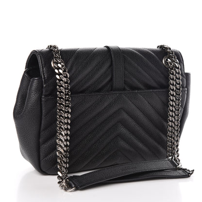 Saint Laurent Grained Calfskin Matelasse Chevron Medium Monogram Chain Bag Black 3 of 10