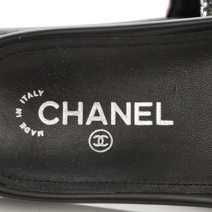 Chanel Tweed Lambskin Chain Flat Sandals 39 Black Multicolor 8 of 9