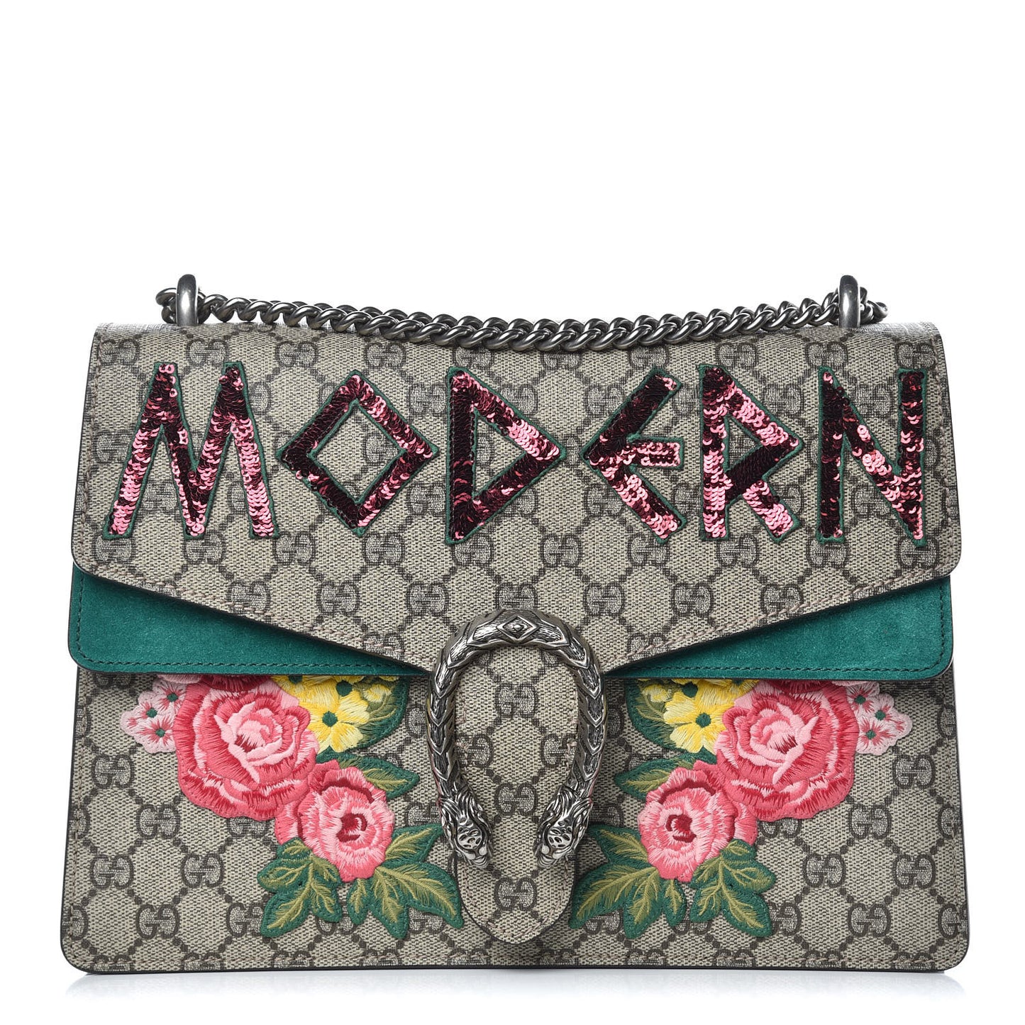 GG Supreme Monogram Embroidered Medium Dionysus Shoulder Bag Emerald