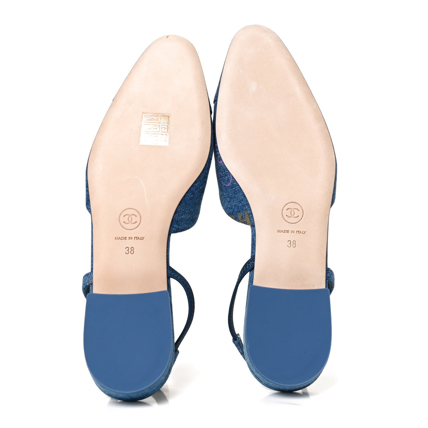 Chanel Denim Cap Toe CC Slingback Flats 38 Light Blue Multicolor 7 of 10