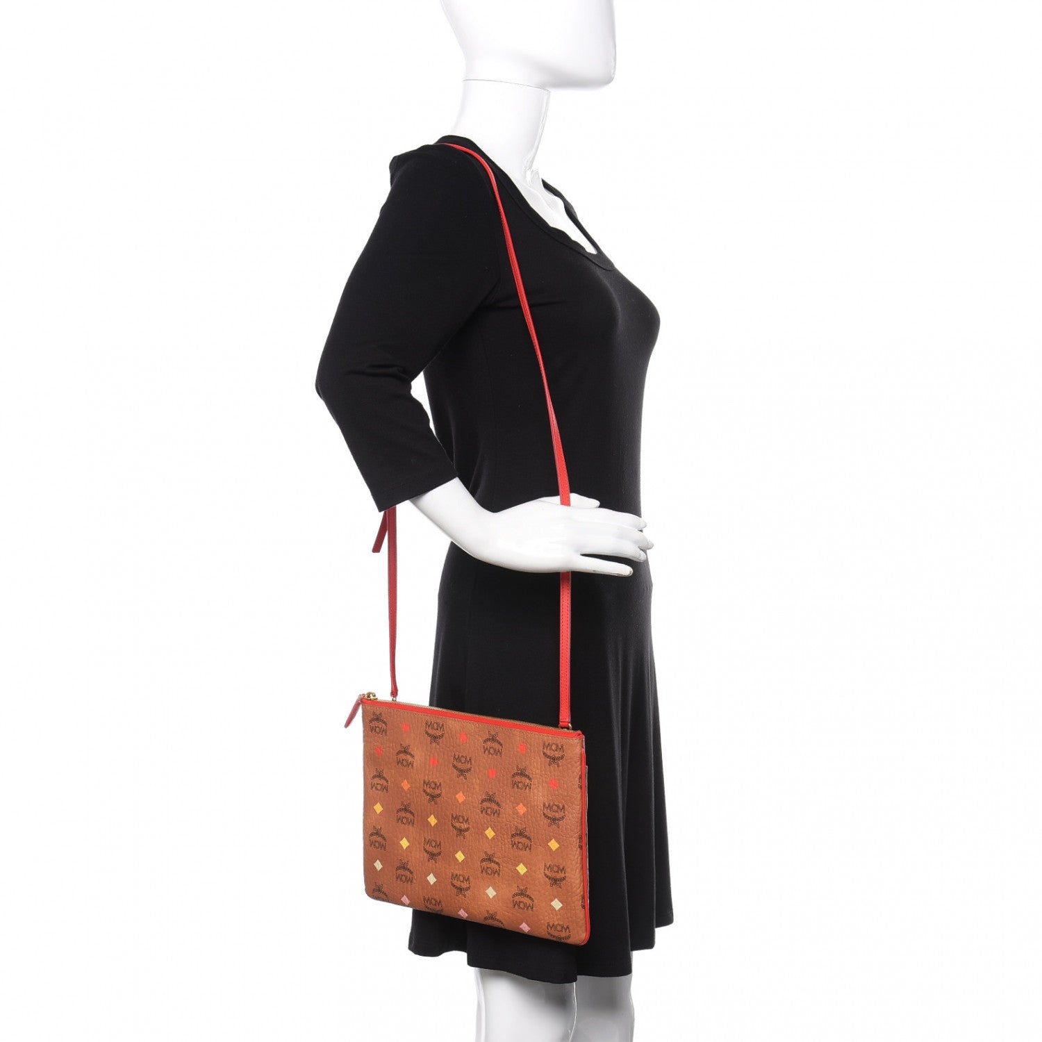MCM Skyoptic Visetos Mini Crossbody Pouch Spectrum Diamond Cognac Red 2 of 9