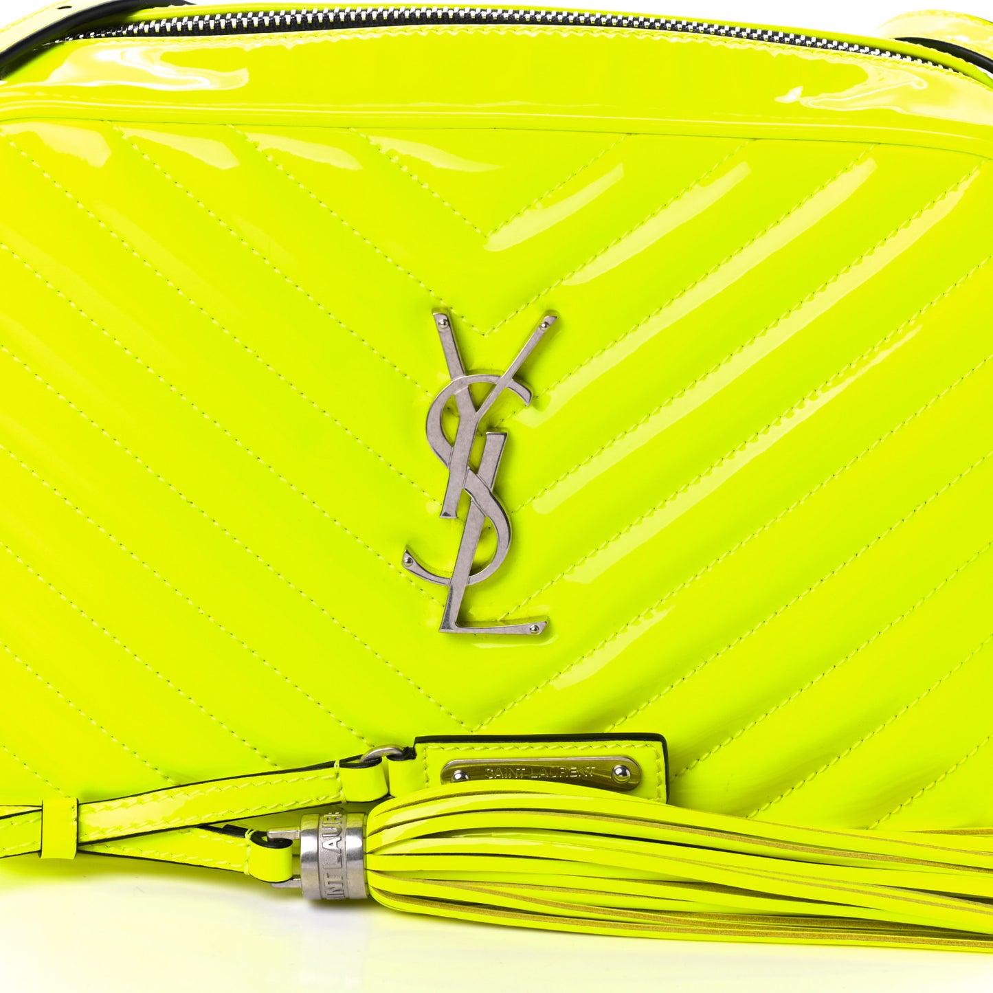 Patent Calfskin Matelasse Monogram Lou Camera Bag Neon Yellow