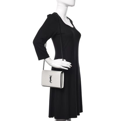 Saint Laurent Grain De Poudre Square Dot Print Monogram Chain Wallet White Matte Black 2 of 8