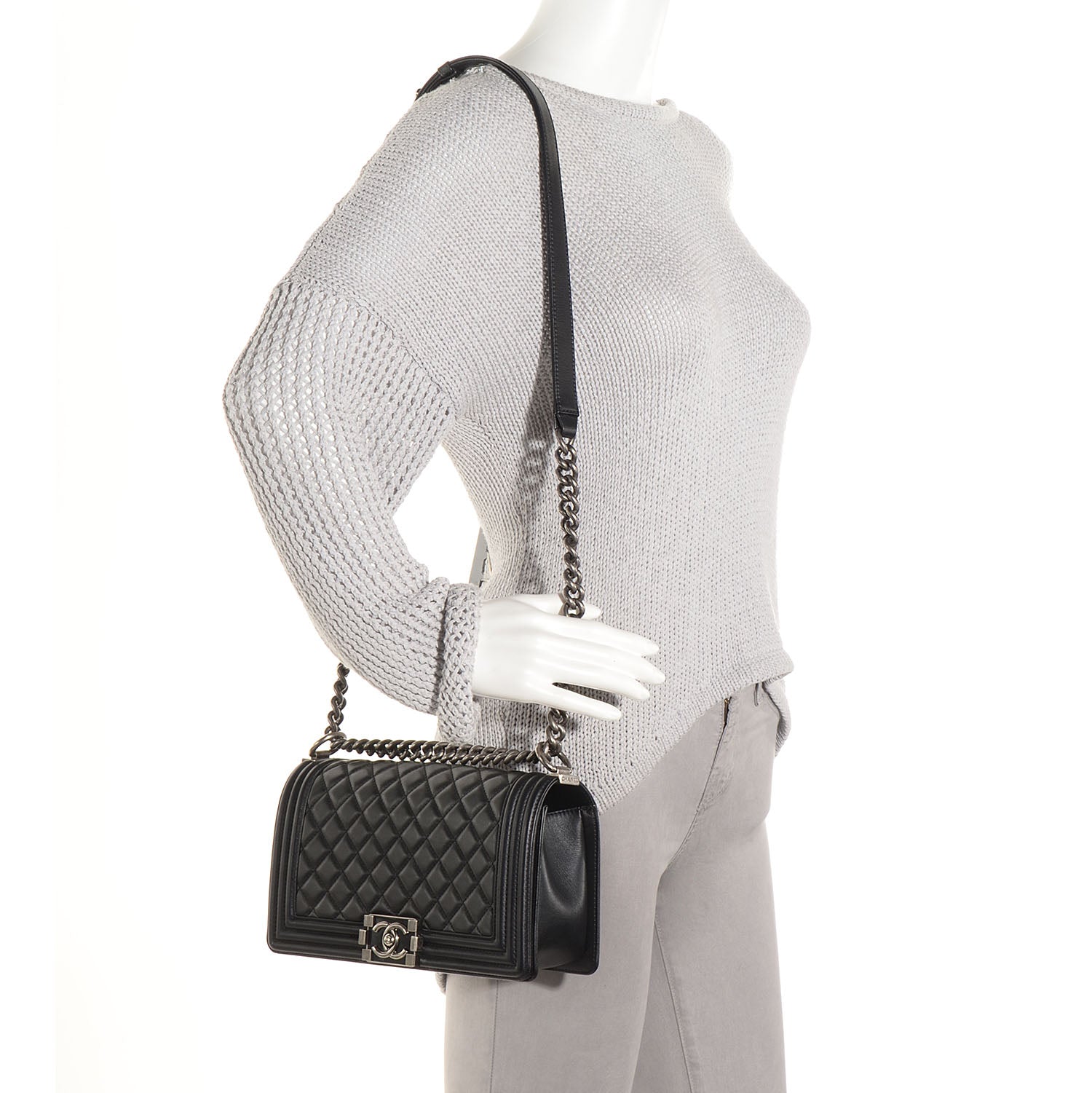 Chanel Metallic Calfskin Quilted Medium Boy Flap Black 2 of 8