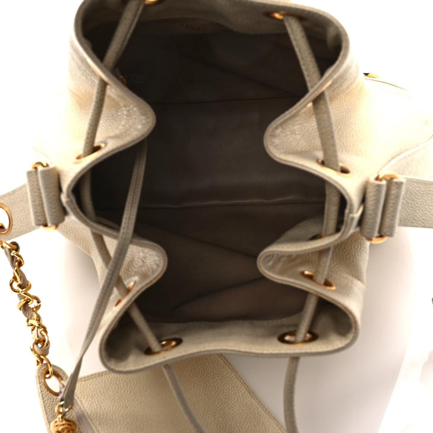 Caviar Drawstring Bucket Bag White