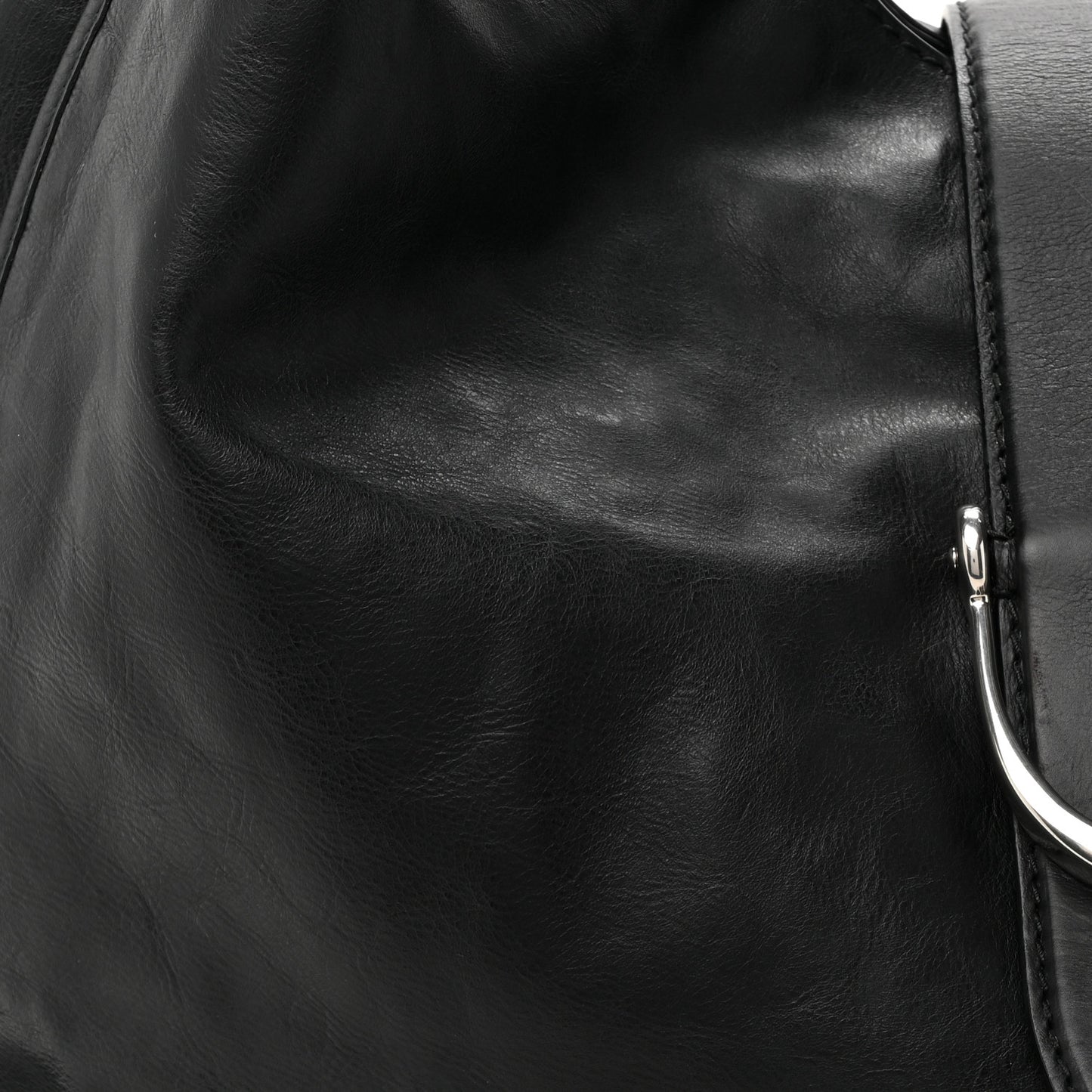 Calfskin Large Soft Stirrup Shoulder Bag Black
