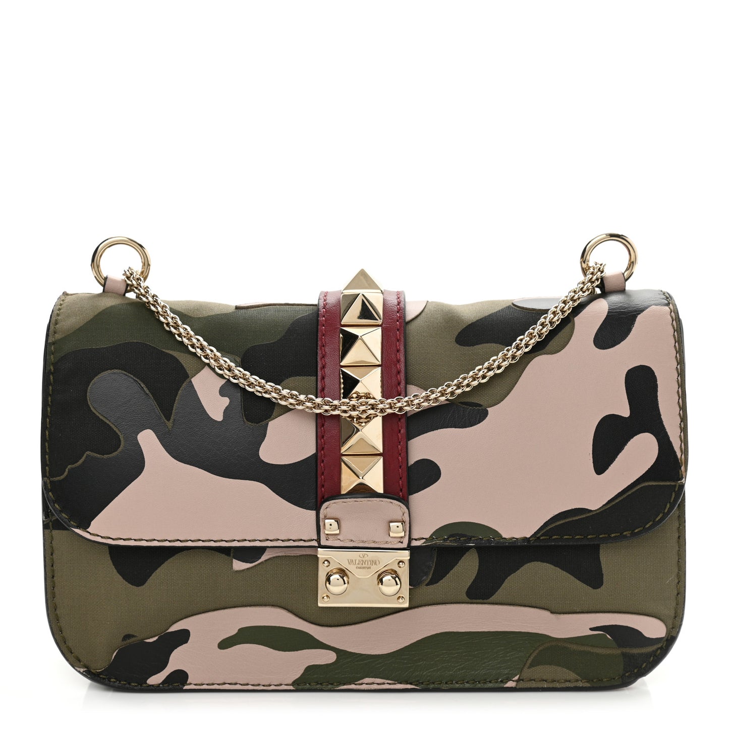 Nappa Canvas Camouflage Medium Glam Lock Rockstud Flap Multicolor