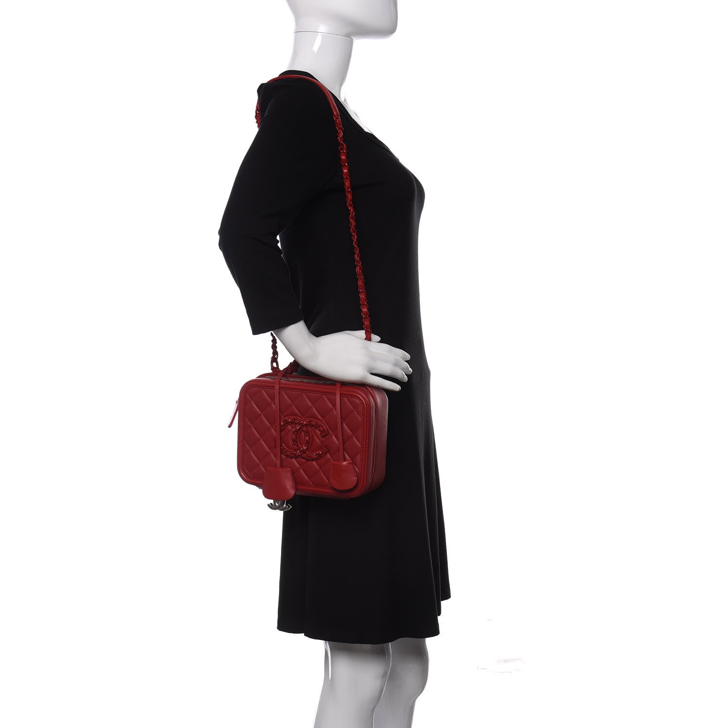 Chanel Calfskin Quilted Medium CC Filigree Vanity Case Red 2 of 10