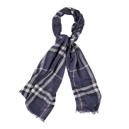 Burberry Wool Silk London Check Lightweight Scarf Navy 1 of 5