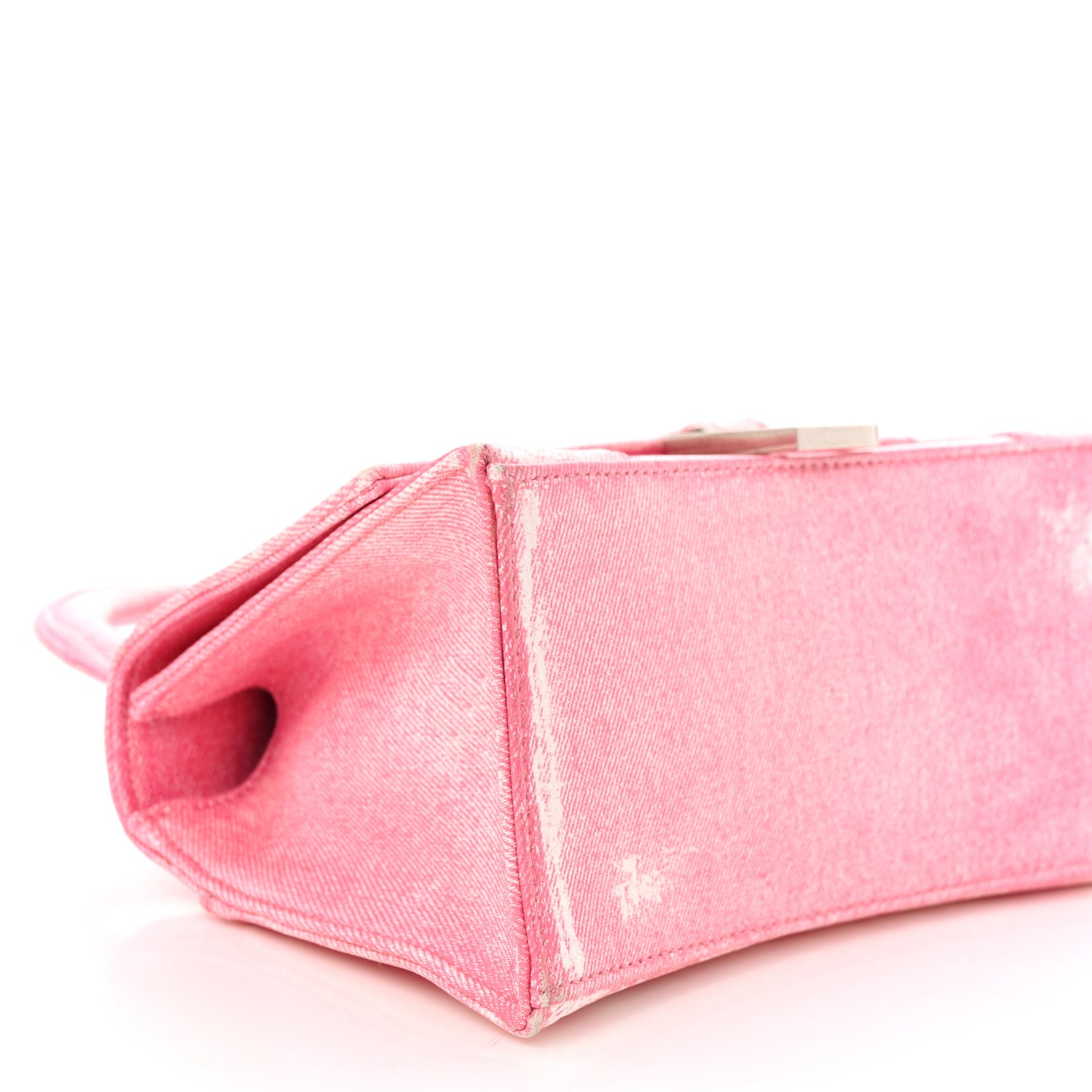 Nappa Denim Printed Small Hourglass Top Handle Bag Denim Pink