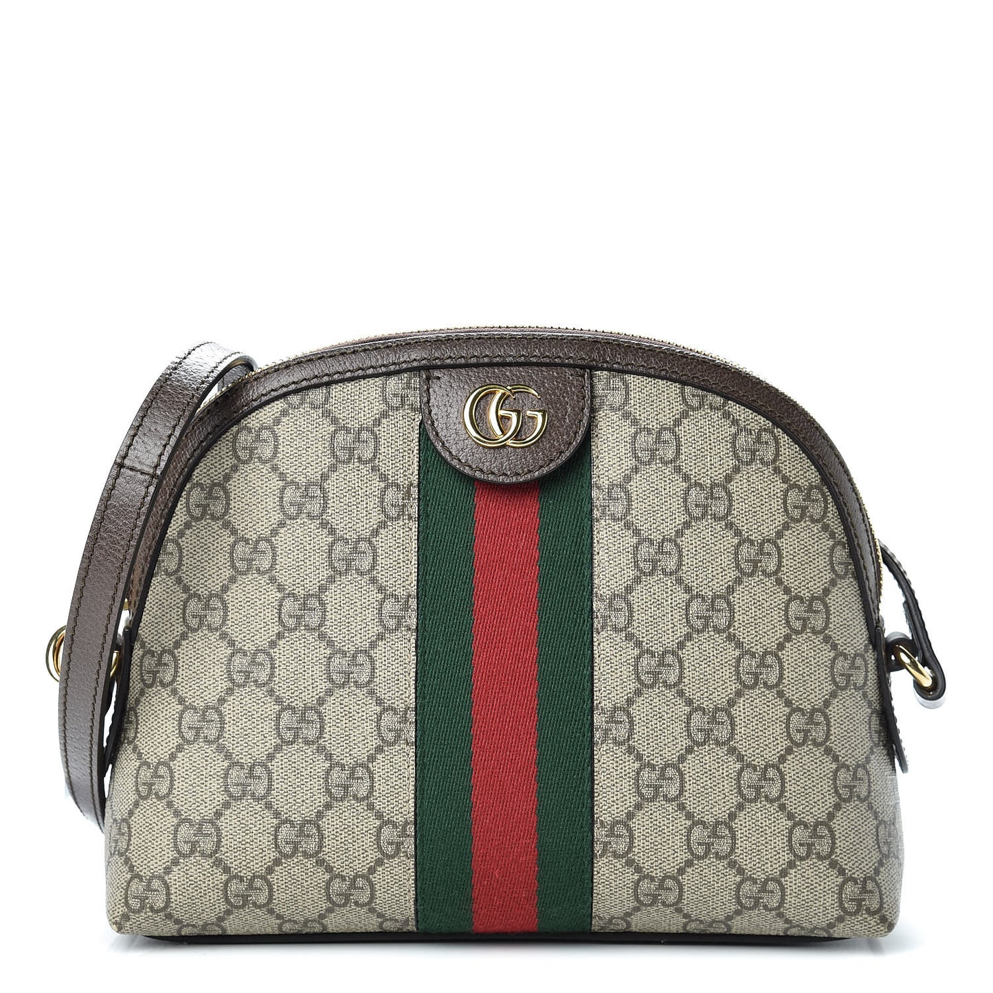 GG Supreme Monogram Textured Dollar Calfskin Web Small Ophidia Dome Shoulder Bag Beige Ebony New Acero