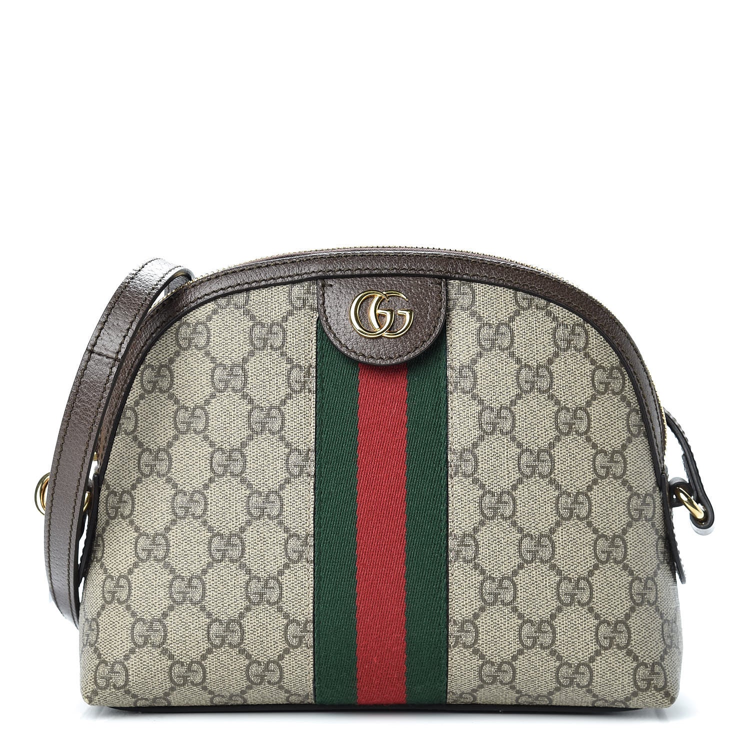Gucci GG Supreme Monogram Textured Dollar Calfskin Web Small Ophidia Dome Shoulder Bag Beige Ebony New Acero 1 of 12