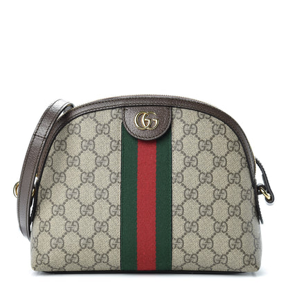 Gucci GG Supreme Monogram Textured Dollar Calfskin Web Small Ophidia Dome Shoulder Bag Beige Ebony New Acero 1 of 12