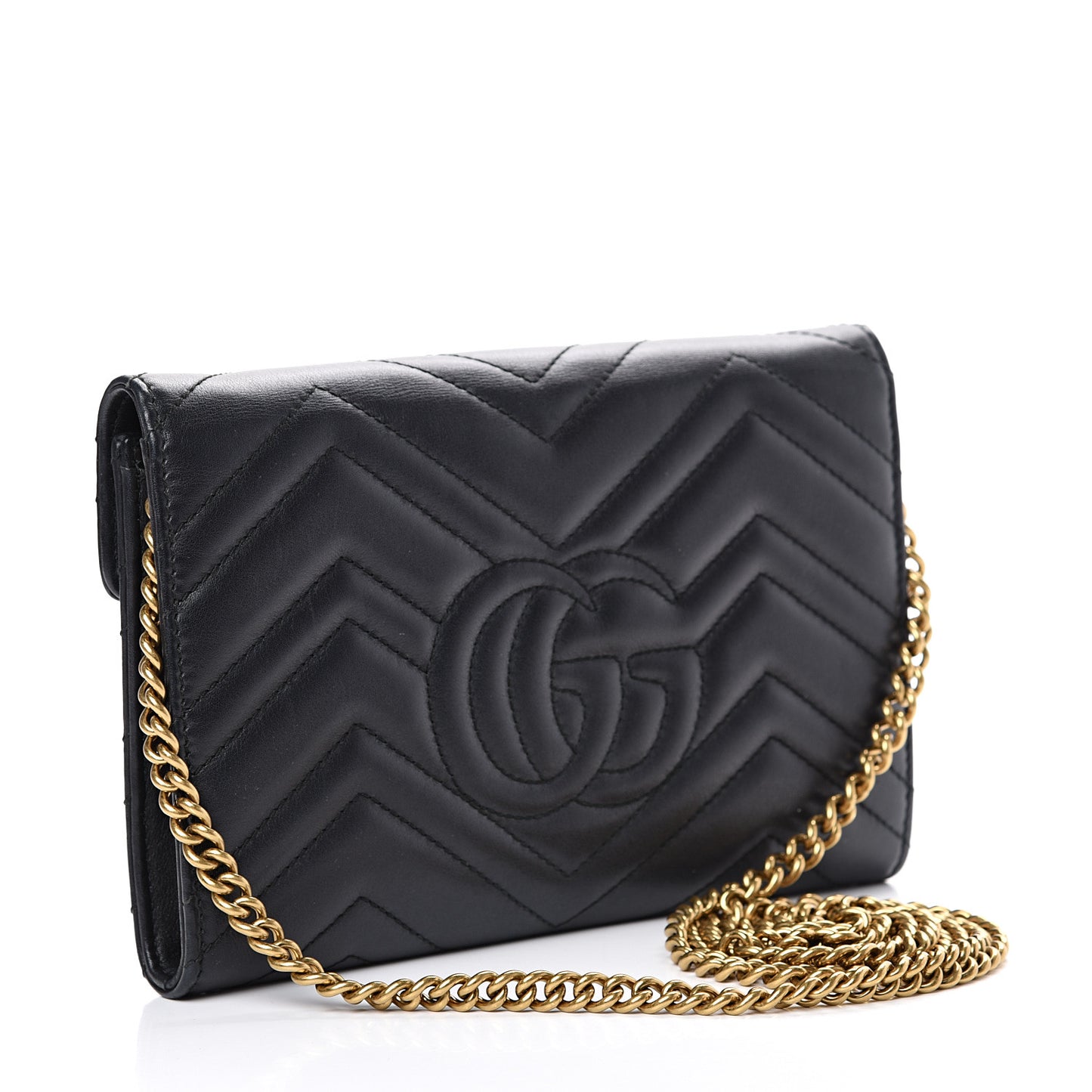 Calfskin Matelasse Mini GG Marmont Chain Wallet Black