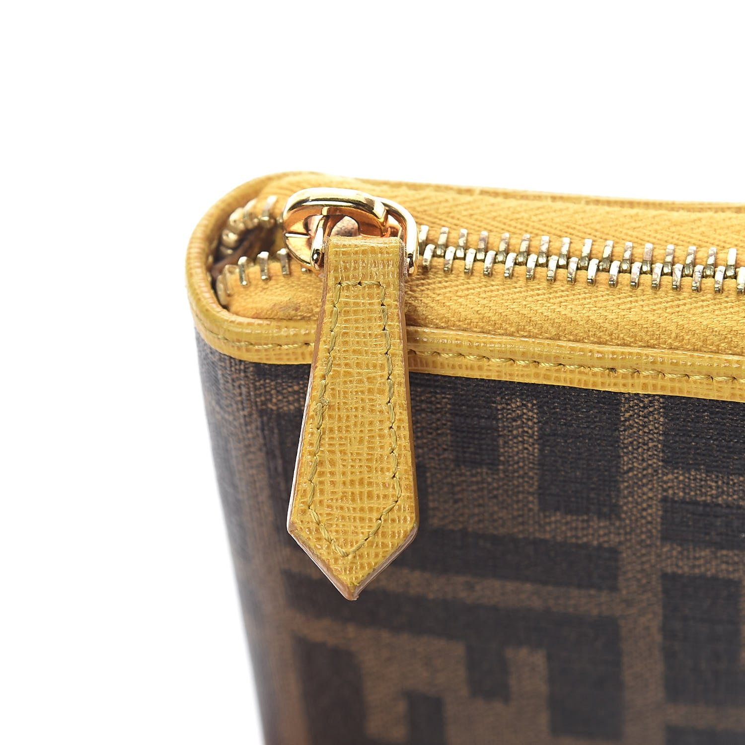 Fendi Zucca Spalmati Vitelllo Elite Zip Around Wallet Tobacco Yellow 10 of 11