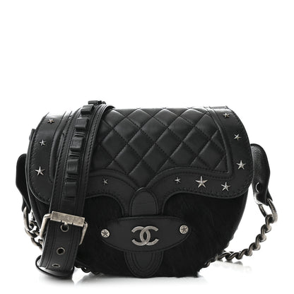 Chanel Pony Hair Calfskin Quilted Dallas Studded Saddle Bag Black Black 1 of 12