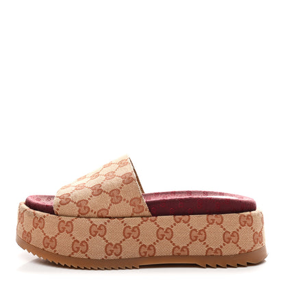 Gucci Canvas GG Monogram Angelina Platform Slide Sandals 36 Beige Ruggine 1 of 10