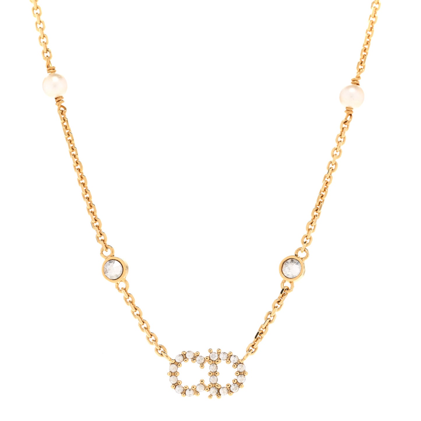 Metal Crystal Pearl Clair D Lune Necklace Gold