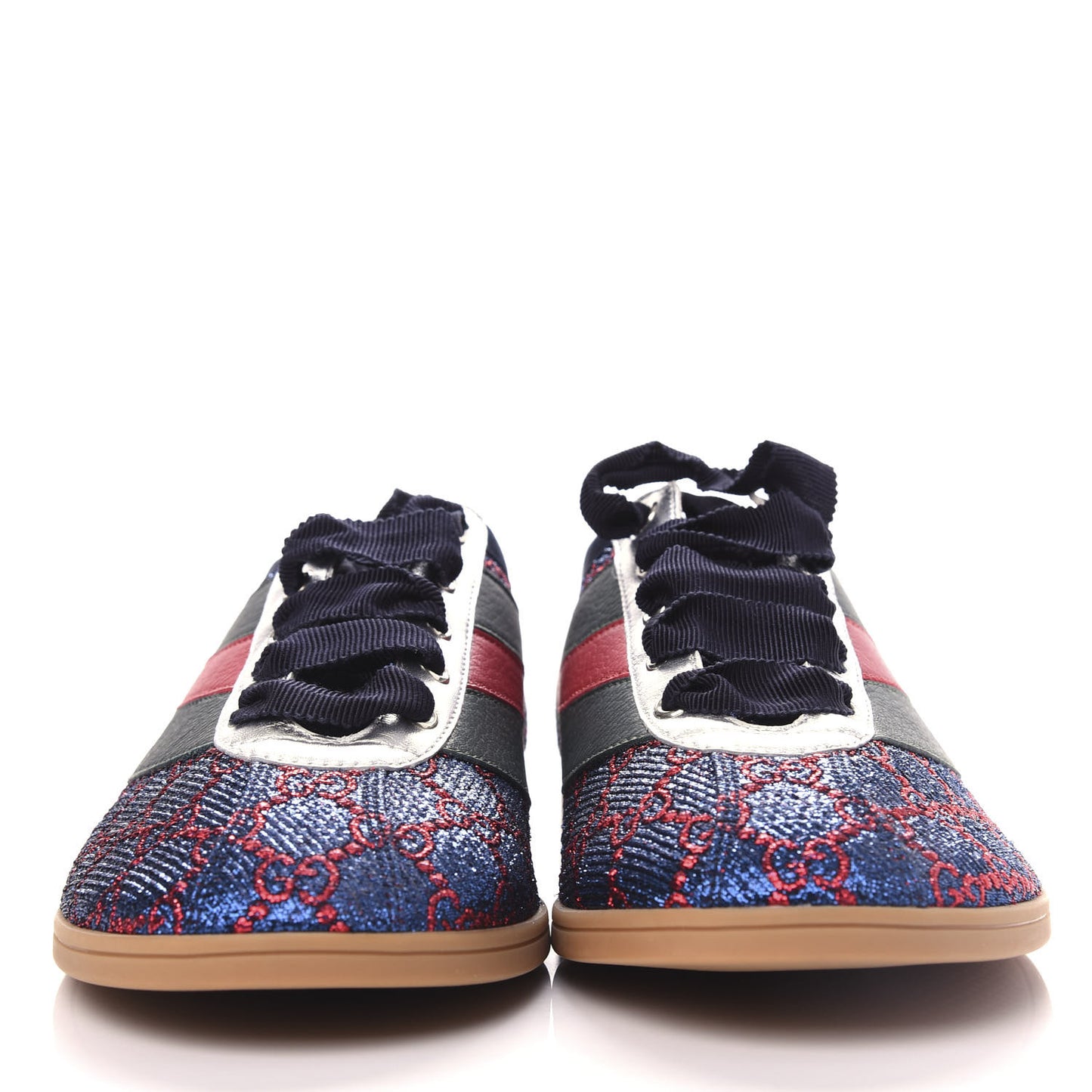 Lurex Calfskin Web GG Monogram Mens Falacer Sneakers 8 Iridescent Blue Iridescent Red Silver