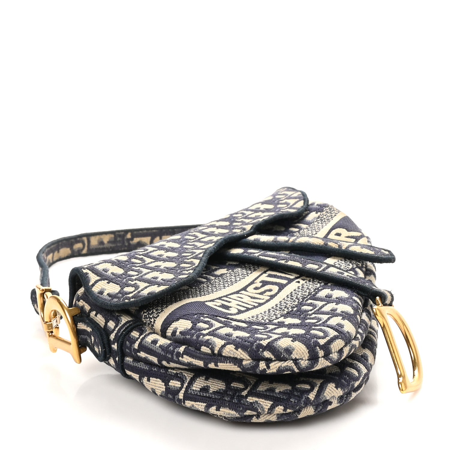 Christian Dior Oblique Embroidered Saddle Bag Blue 4 of 10