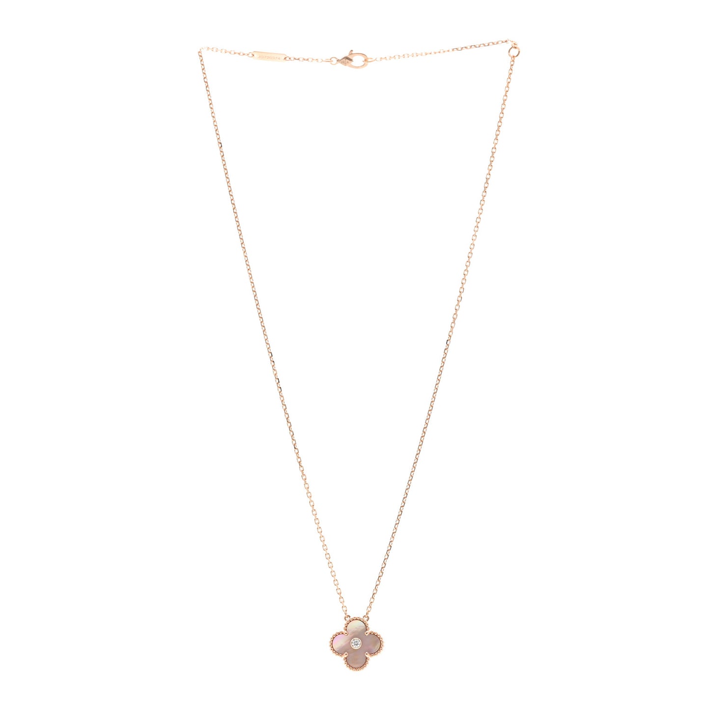 18K Rose Gold Diamond Pink Mother of Pearl Vintage Alhambra Pendant Necklace
