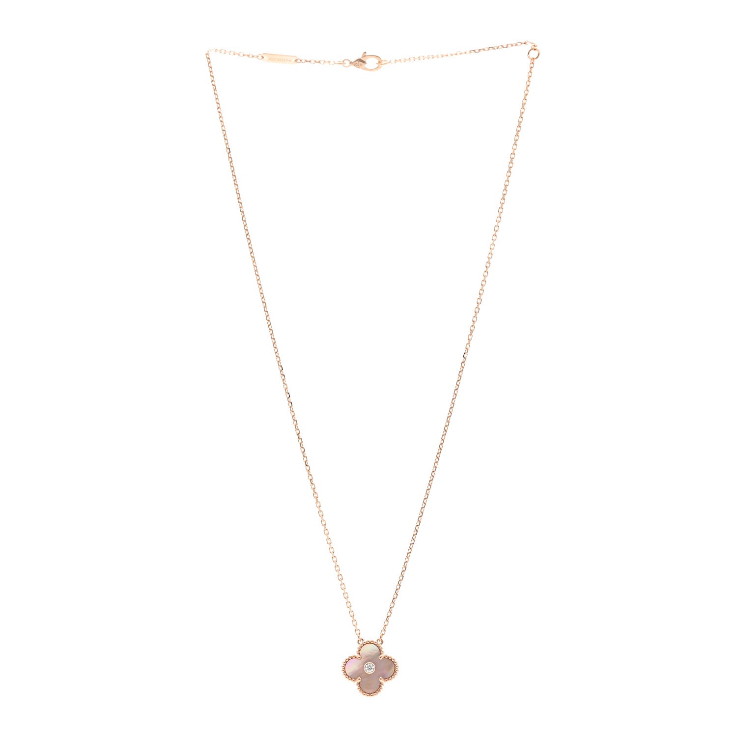 Van Cleef & Arpels 18K Rose Gold Diamond Pink Mother of Pearl Vintage Alhambra Pendant Necklace 3 of 6