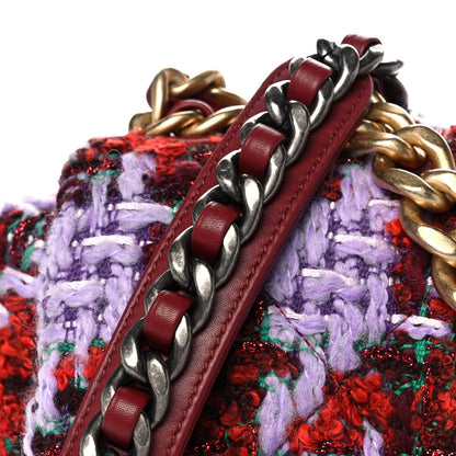 Chanel Tweed Quilted Medium Chanel 19 Flap Red Purple Green 8 of 11
