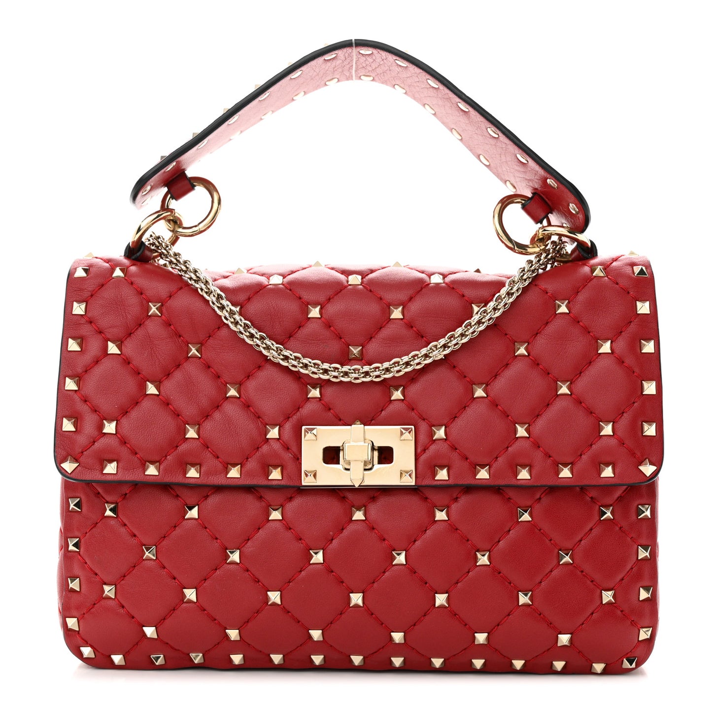 Lambskin Medium Rockstud Spike Shoulder Bag Red