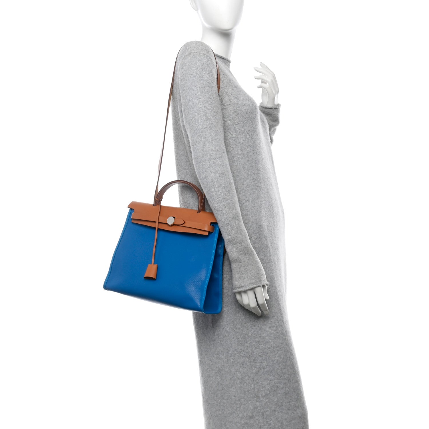 Hermes Toile H Berline Vache Hunter Herbag Zip 31 PM Bleu Zanzibar Natural 2 of 12