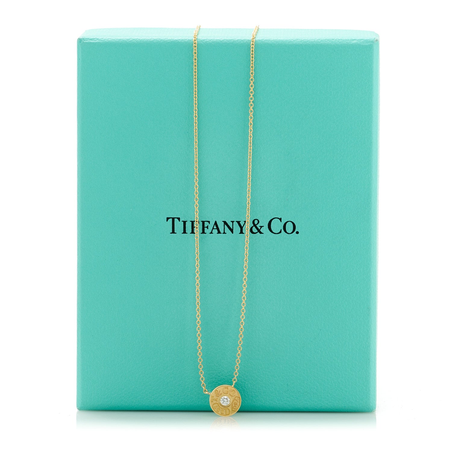 Tiffany 18K Yellow Gold Diamond 1837 Circle Pendant Necklace 7 of 7