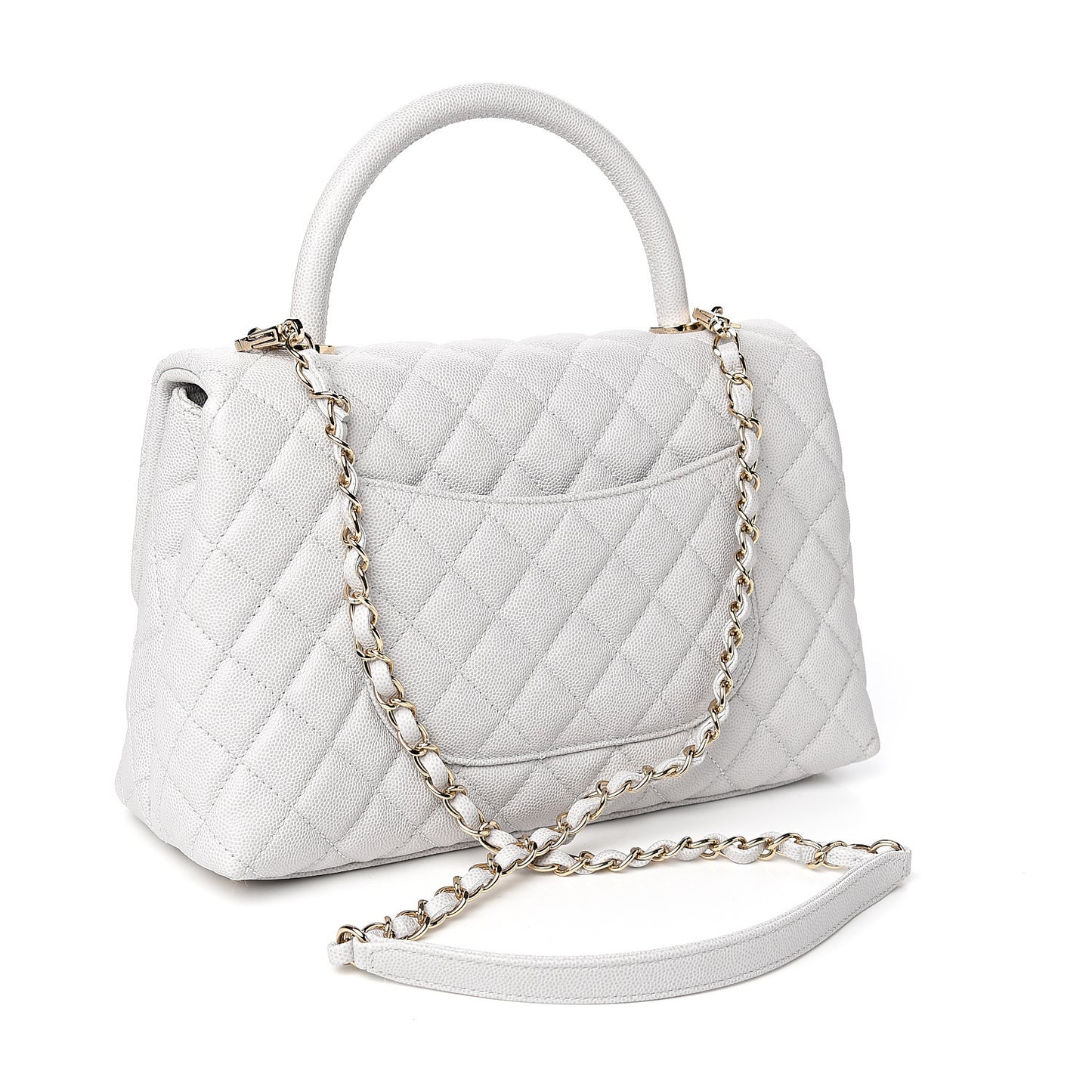 Caviar Quilted Small Coco Handle Flap Light Grey