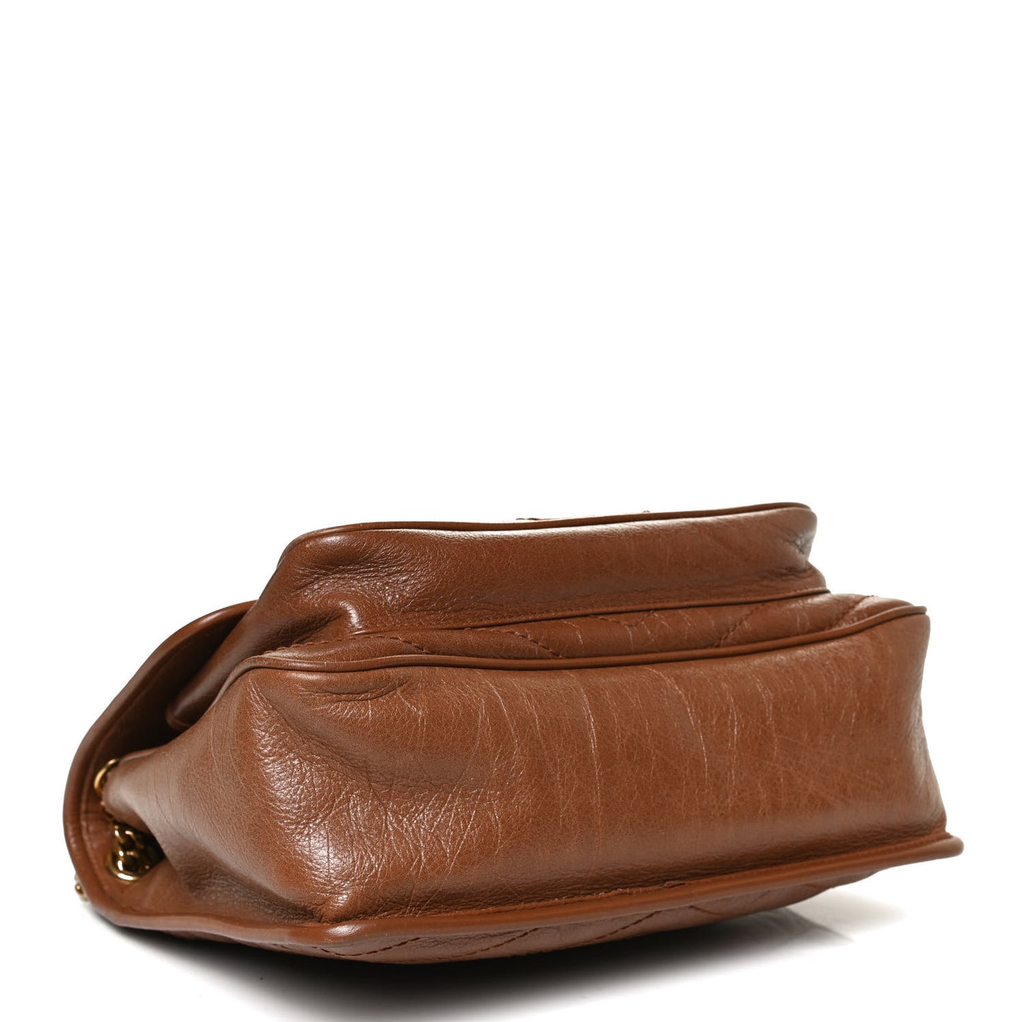Crinkled Calfskin Matelasse Monogram Medium Niki Chain Satchel Caramel