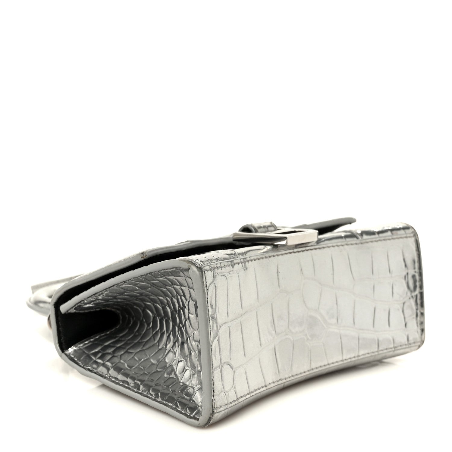 Balenciaga Metallic Calfskin Crocodile Embossed Hourglass Top Handle Bag XS Silver 4 of 11