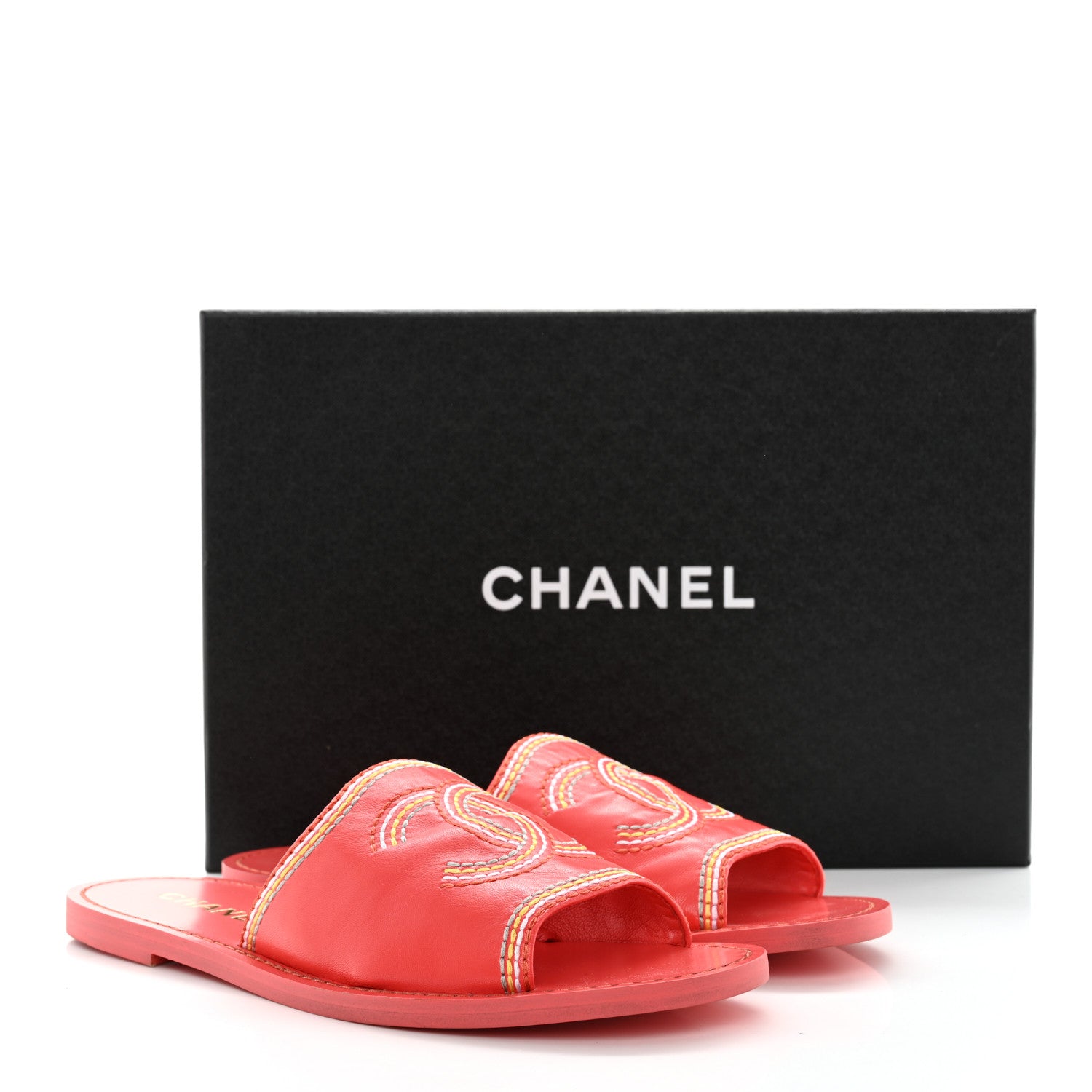 Chanel Calfskin Embroidered CC Sandal Mule 37.5 Red 11 of 11