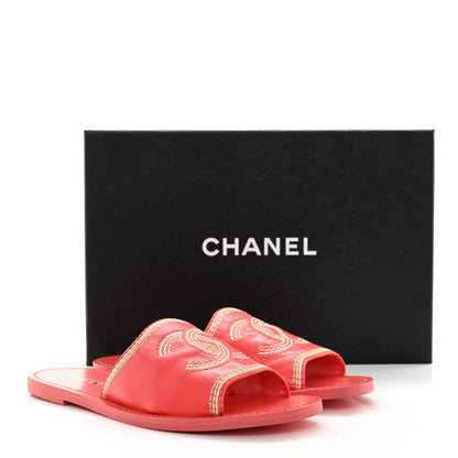 Chanel Calfskin Embroidered CC Sandal Mule 37.5 Red 11 of 11