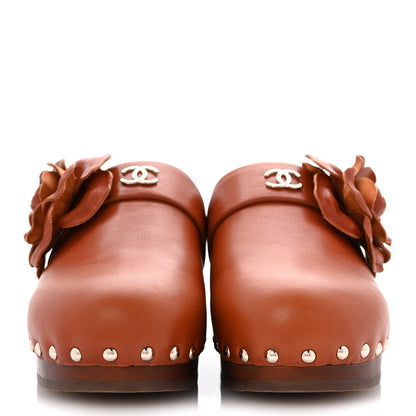 Chanel Calfskin Camellia Clogs 39 Dark Orange 3 of 11