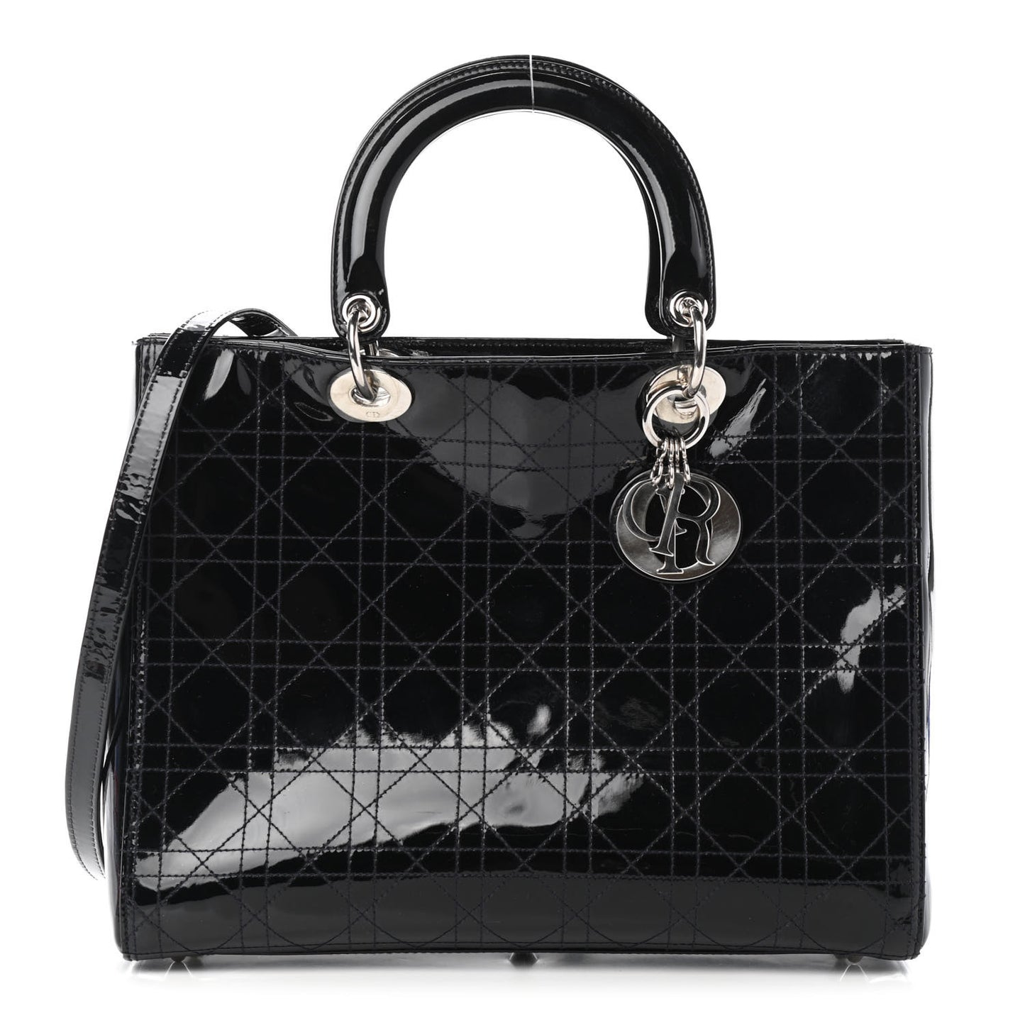 Patent Cannage Stitched Large Lady Dior Dark Navy Blue